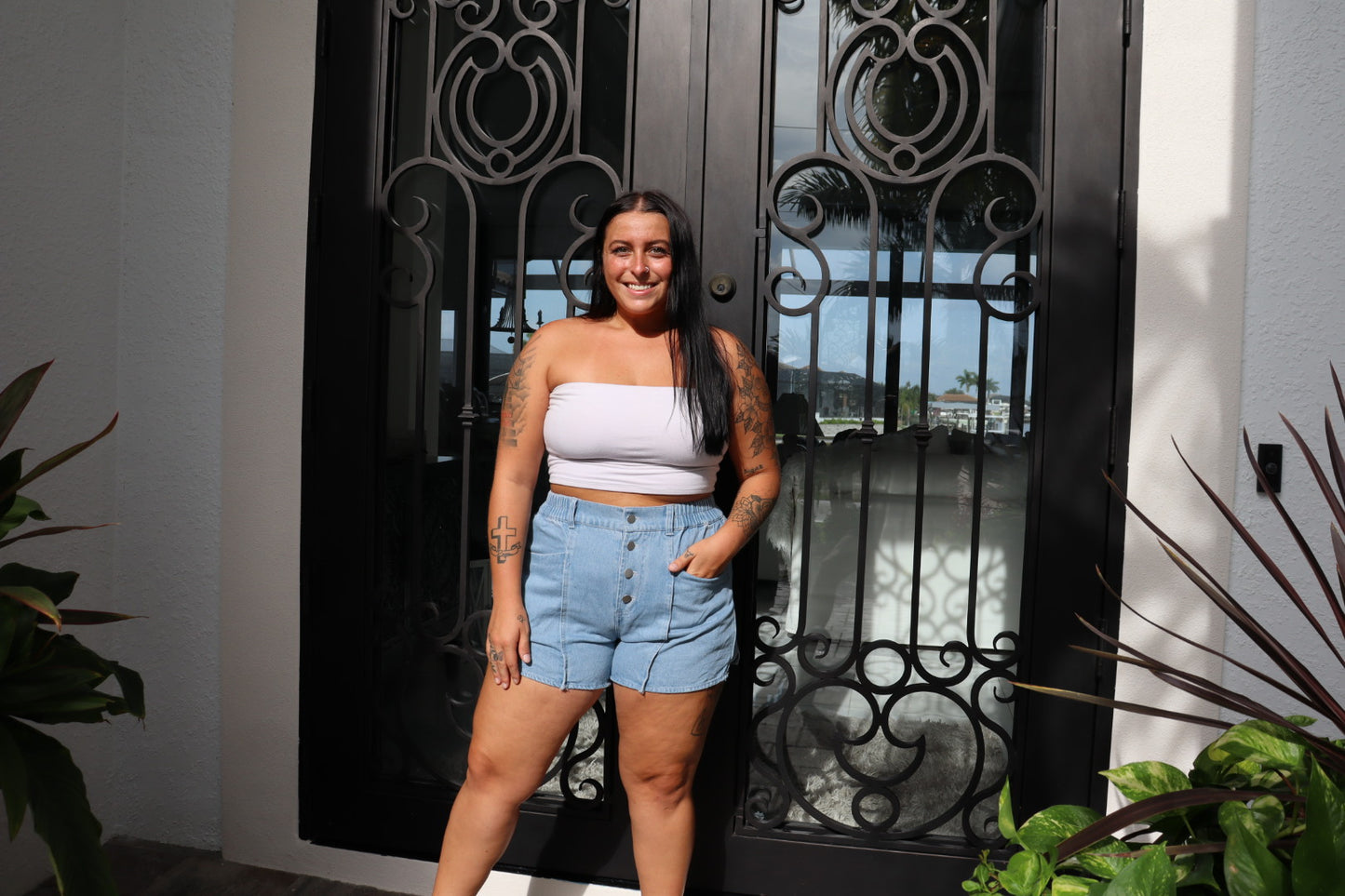 Elastic Jean Shorts