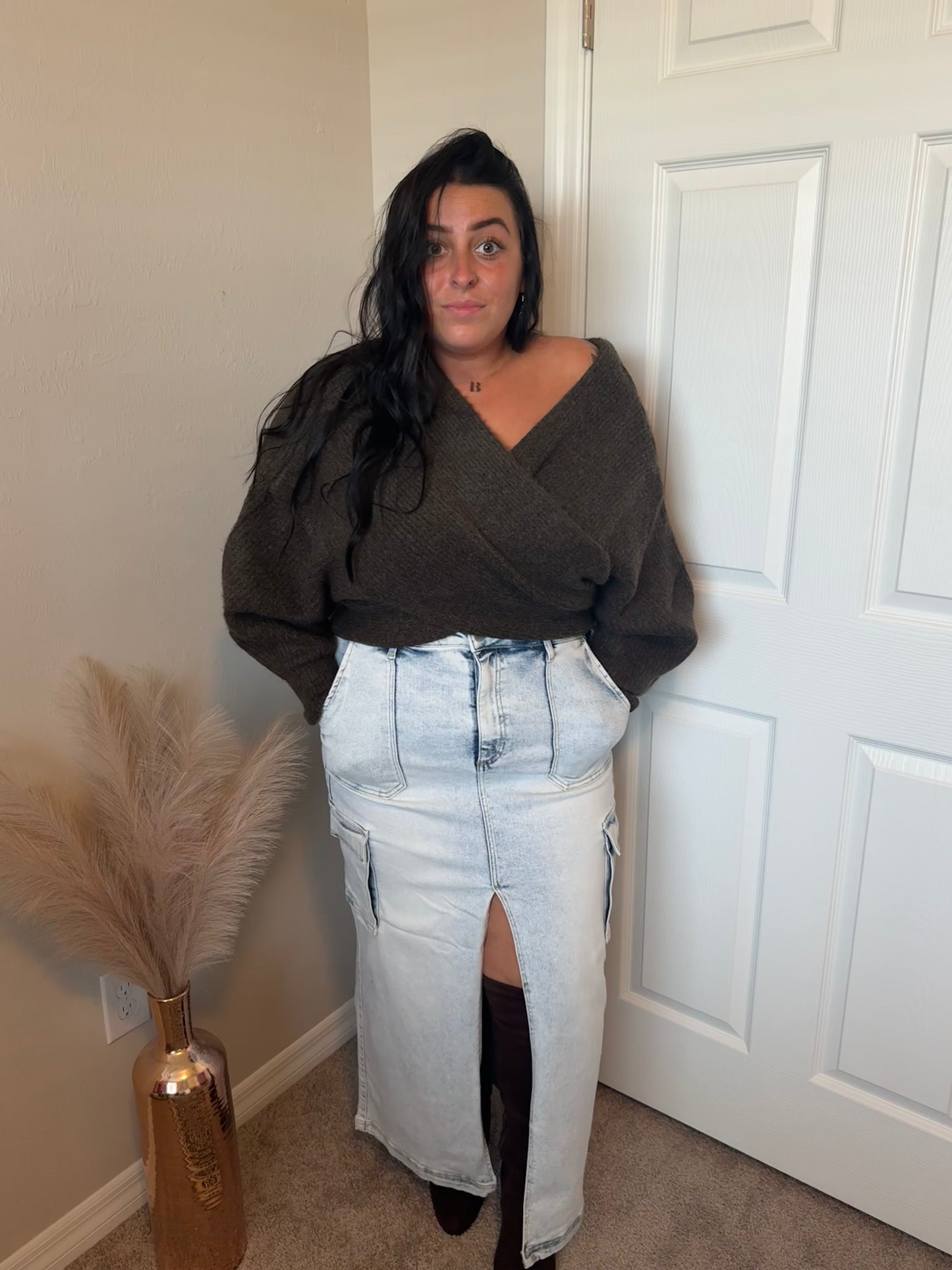 Ribbed Knit Crossover Sweater