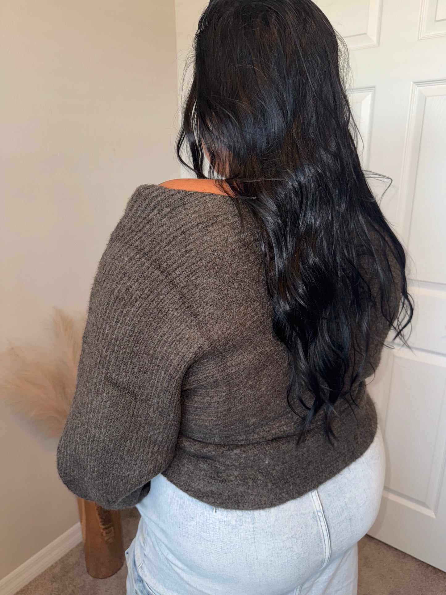 Ribbed Knit Crossover Sweater