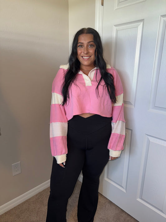 Pink/White Collared Pullover
