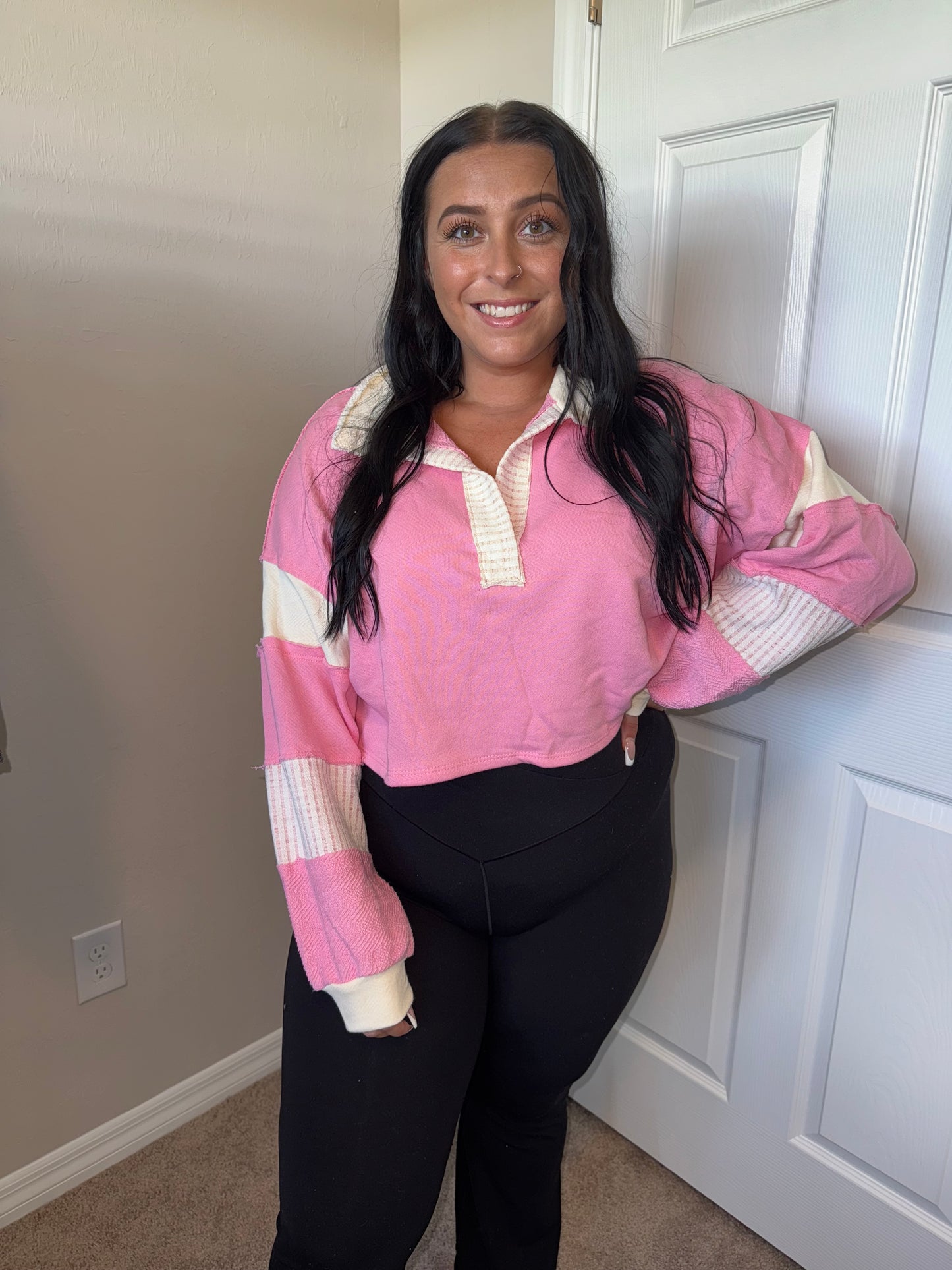 Pink/White Collared Pullover